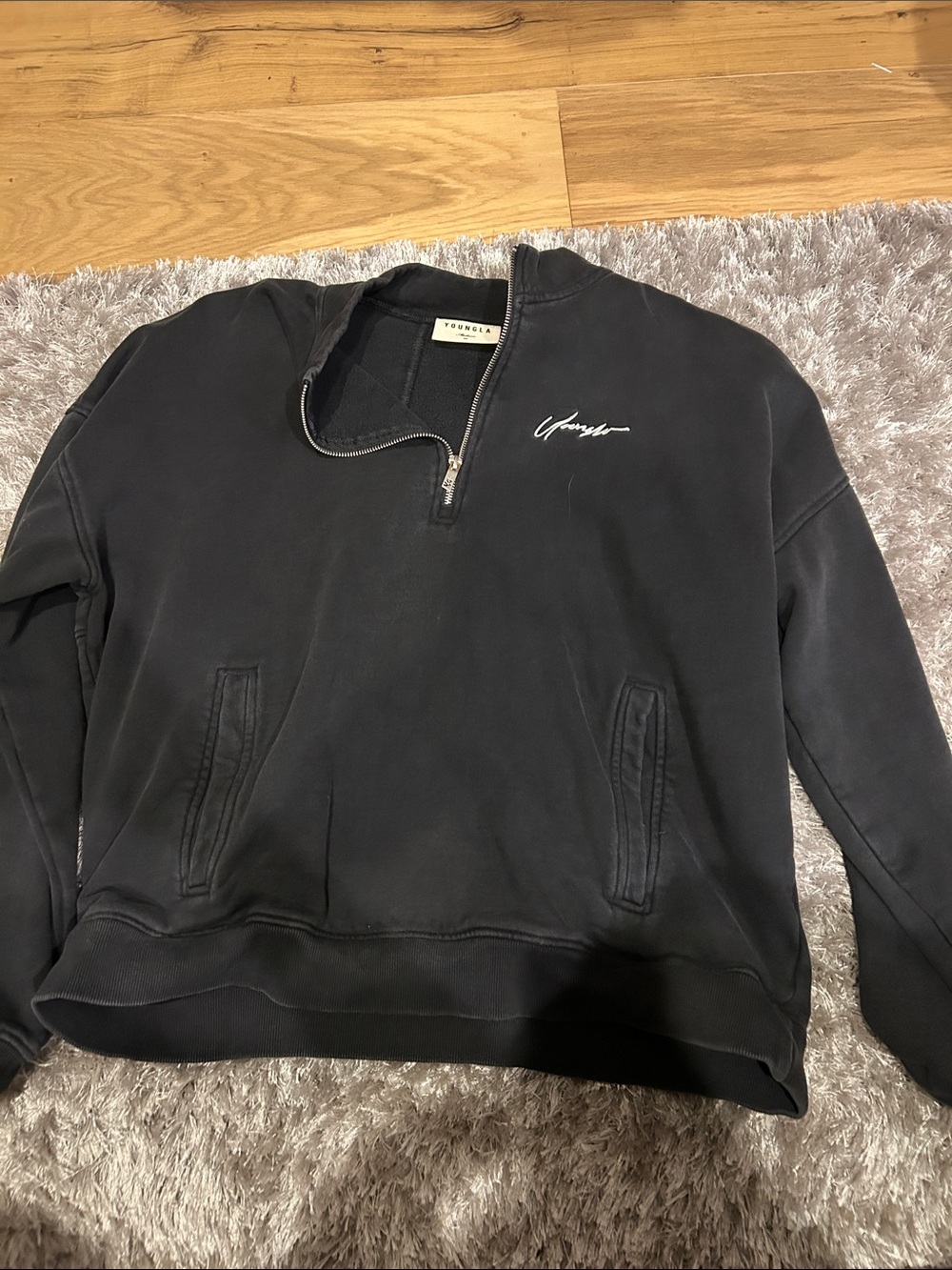 YoungLA Black Quarter-Zip Sweatshirt with Script Logo